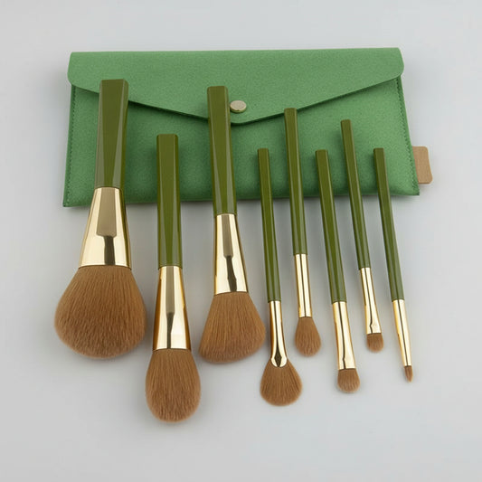 8-Piece Soft Makeup Brush Set – Green Shimmer Finish