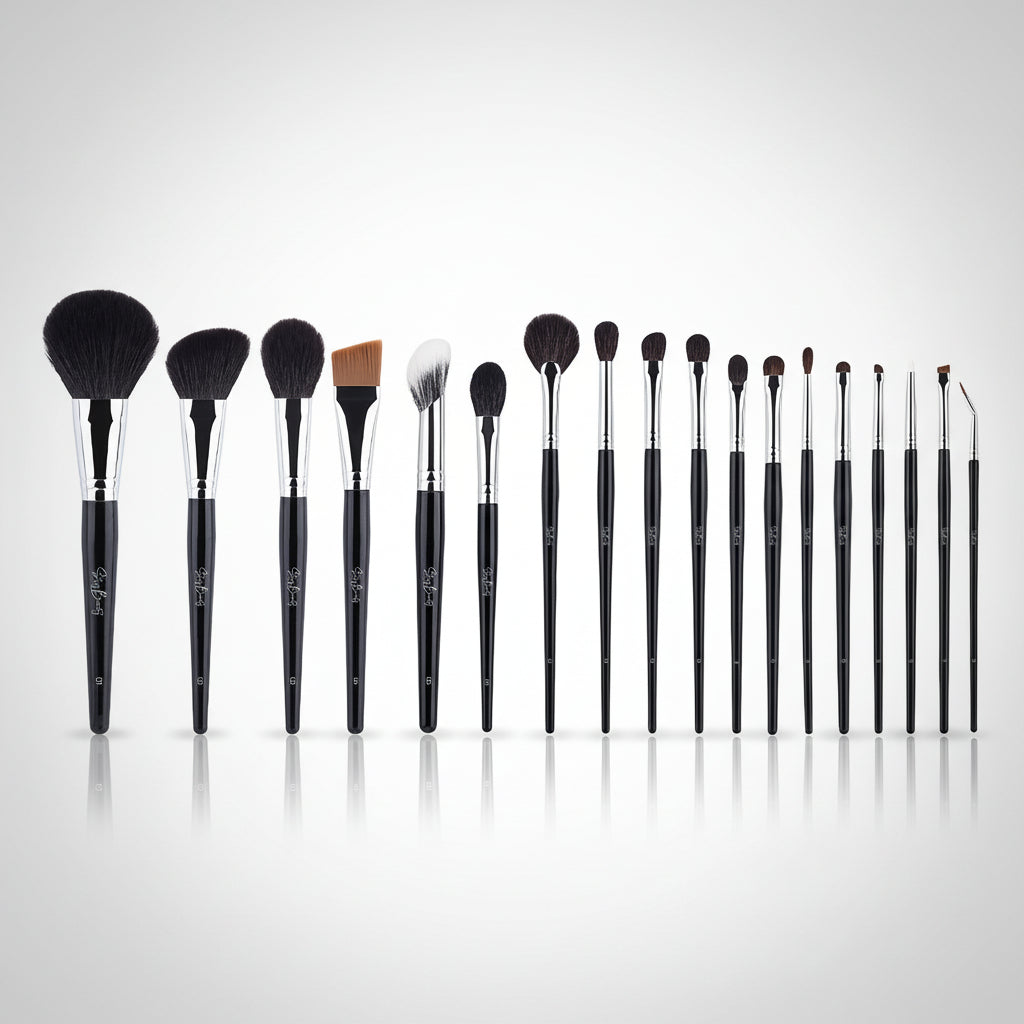 Stasy Beauty™ Pro Brush Set – 18-Piece Black Collection with Natural Hair & Fiber