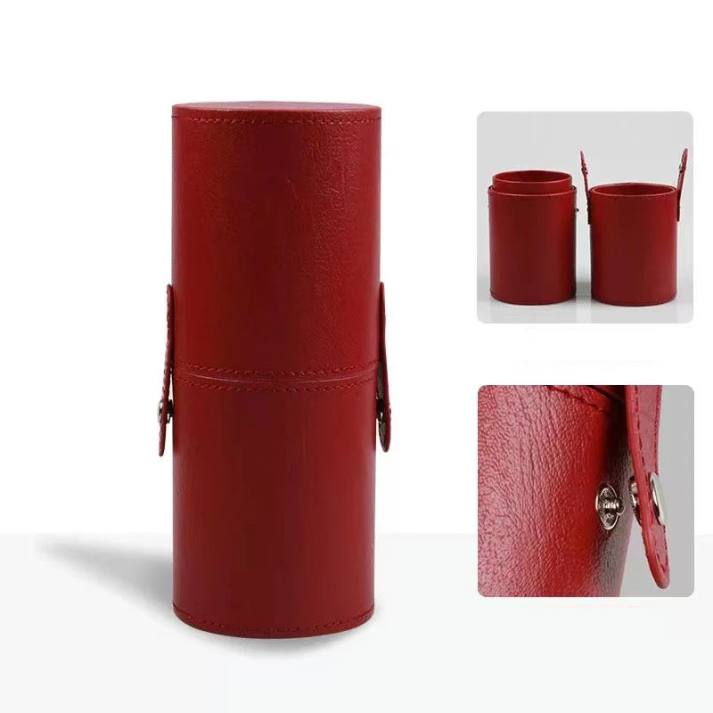PU Leather Makeup Brush Holder – Portable Travel Cylinder Case, Waterproof & Dust-Proof Organizer