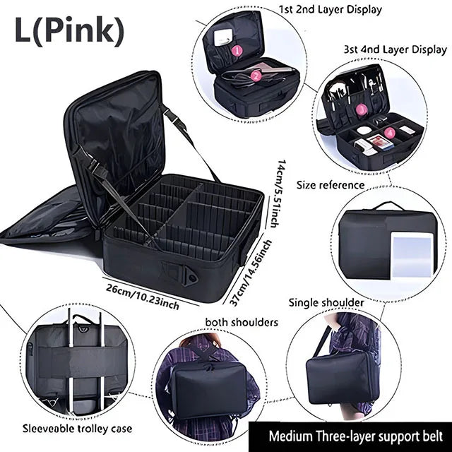 Professional Makeup Travel Case – Large Capacity Cosmetic Organizer & Nail Toolbox