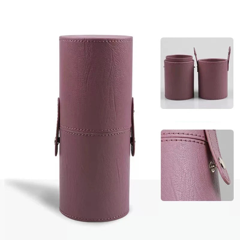 PU Leather Makeup Brush Holder – Portable Travel Cylinder Case, Waterproof & Dust-Proof Organizer