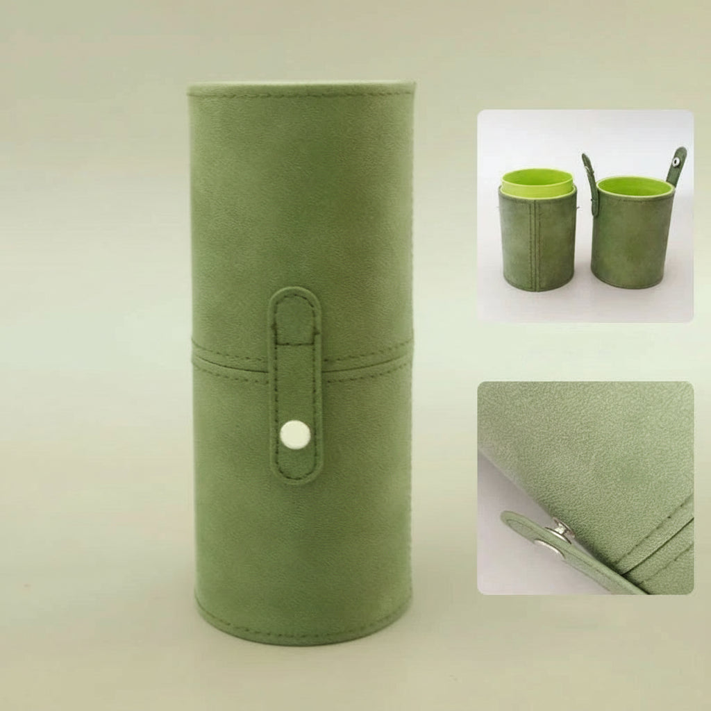 PU Leather Makeup Brush Holder – Portable Travel Cylinder Case, Waterproof & Dust-Proof Organizer