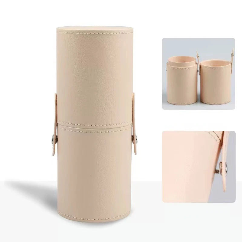 PU Leather Makeup Brush Holder – Portable Travel Cylinder Case, Waterproof & Dust-Proof Organizer