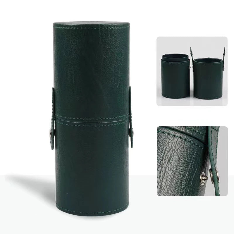 PU Leather Makeup Brush Holder – Portable Travel Cylinder Case, Waterproof & Dust-Proof Organizer