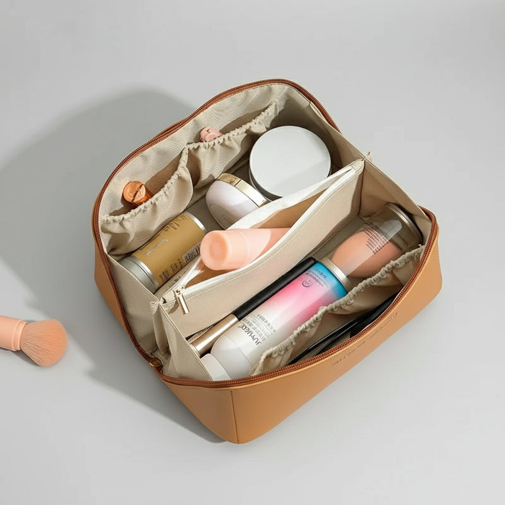 Travel Makeup Bag – Large Waterproof PU Leather Organizer