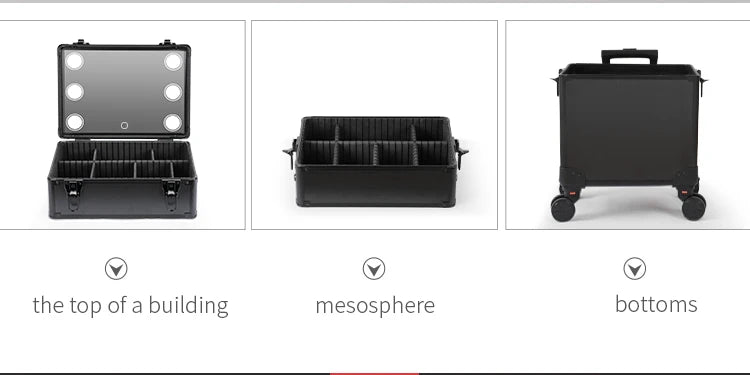 Professional Makeup Case with LED Mirror – Rolling Cosmetic Cart for Hairstylists & Salons