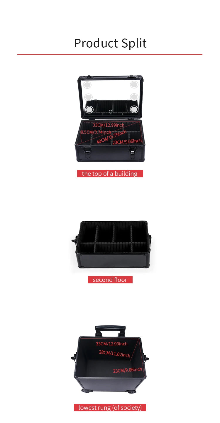 Professional Makeup Case with LED Mirror – Rolling Cosmetic Cart for Hairstylists & Salons