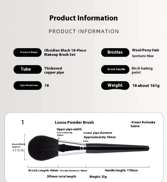 Stasy Beauty™ Pro Brush Set – 18-Piece Black Collection with Natural Hair & Fiber