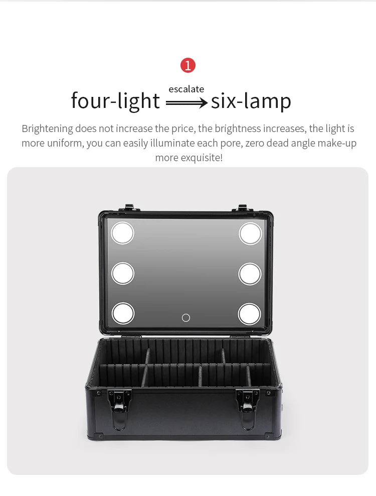 Professional Makeup Case with LED Mirror – Rolling Cosmetic Cart for Hairstylists & Salons