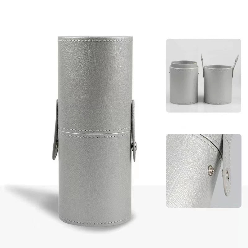 PU Leather Makeup Brush Holder – Portable Travel Cylinder Case, Waterproof & Dust-Proof Organizer