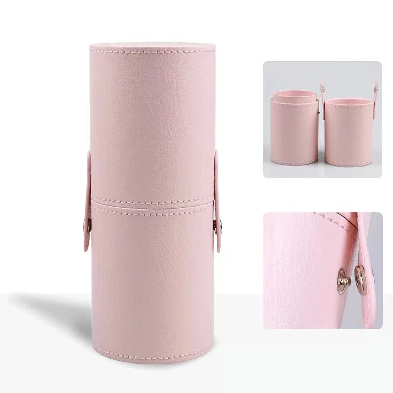 PU Leather Makeup Brush Holder – Portable Travel Cylinder Case, Waterproof & Dust-Proof Organizer