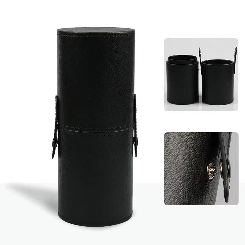 PU Leather Makeup Brush Holder – Portable Travel Cylinder Case, Waterproof & Dust-Proof Organizer
