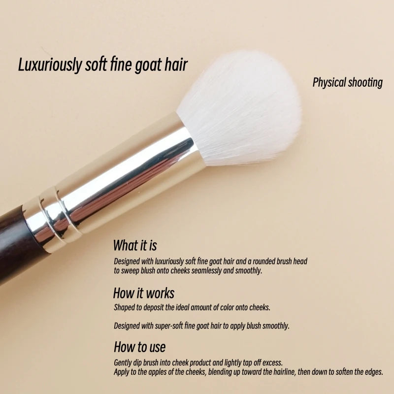 Professional Blush Makeup Brush – Natural Goat Hair, Powder Finish, Ebony Wood Handle