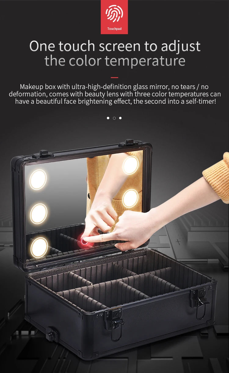Professional Makeup Case with LED Mirror – Rolling Cosmetic Cart for Hairstylists & Salons