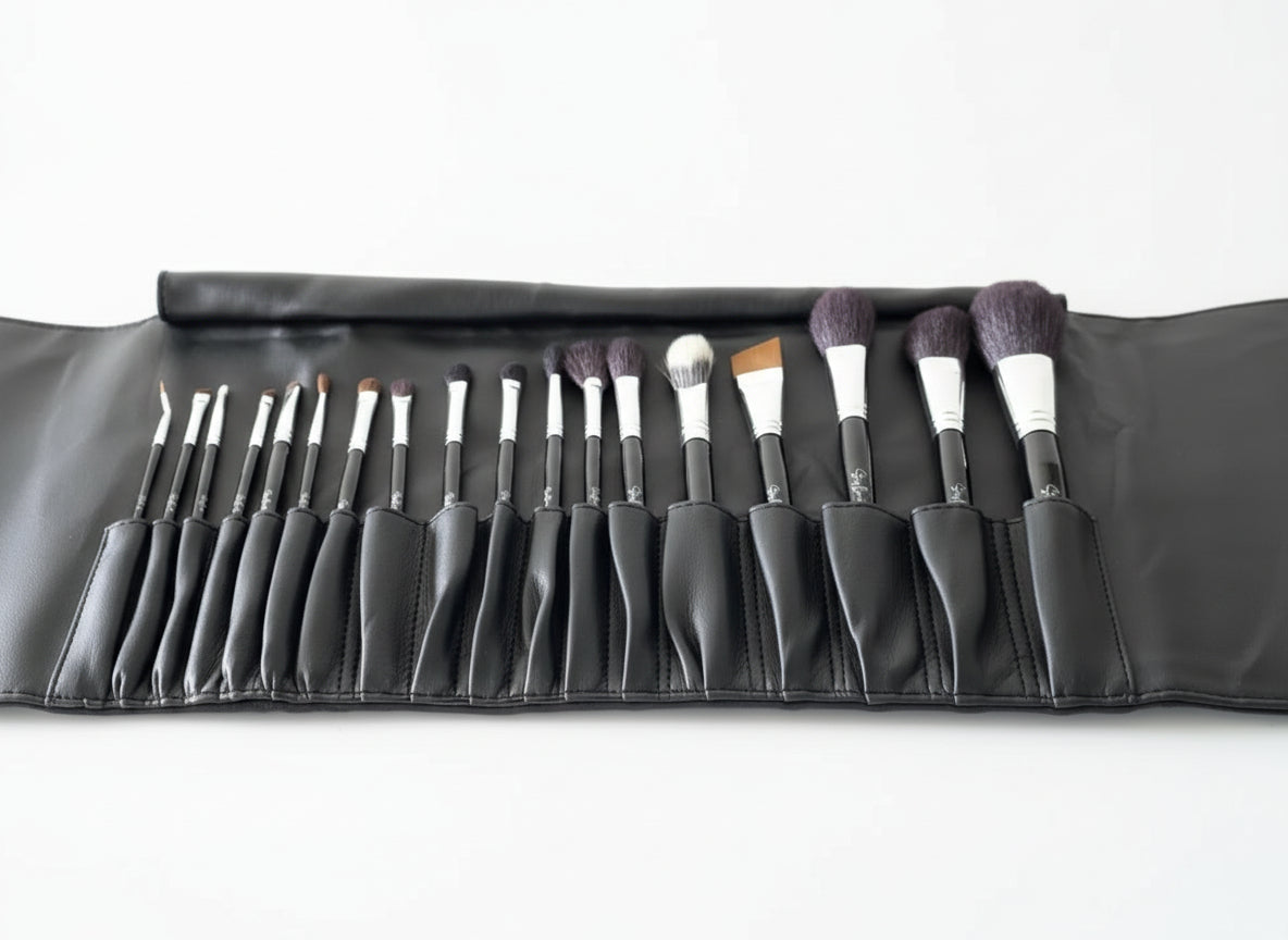 Stasy Beauty™ Pro Brush Set – 18-Piece Black Collection with Natural Hair & Fiber