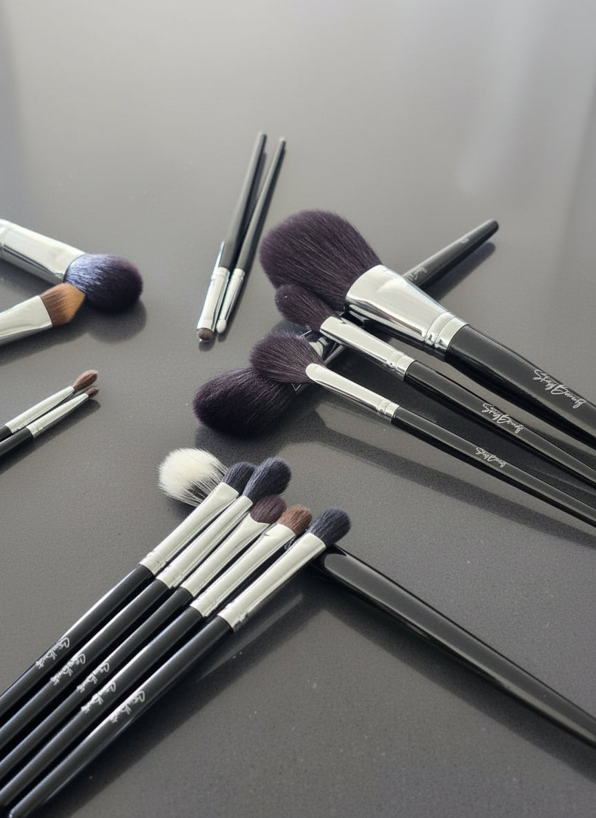 Stasy Beauty™ Pro Brush Set – 18-Piece Black Collection with Natural Hair & Fiber